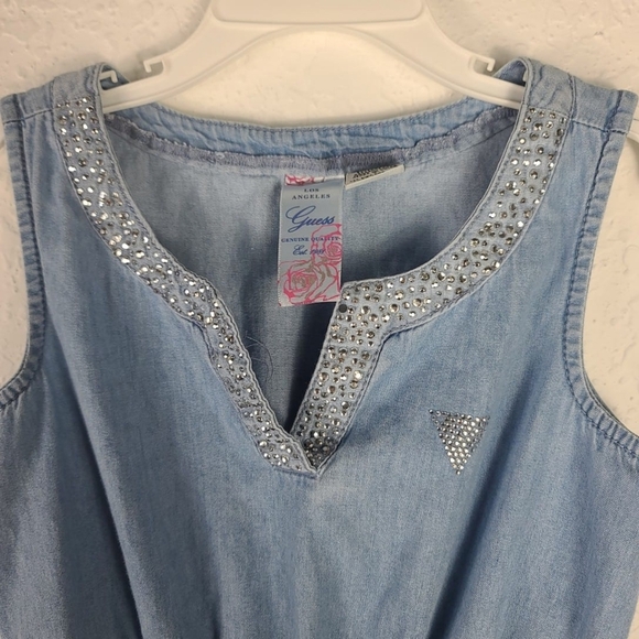 Guess Little Girl Size 7 Blue Short Sleeve Denim Button Down Collared Dress - Picture 4 of 6